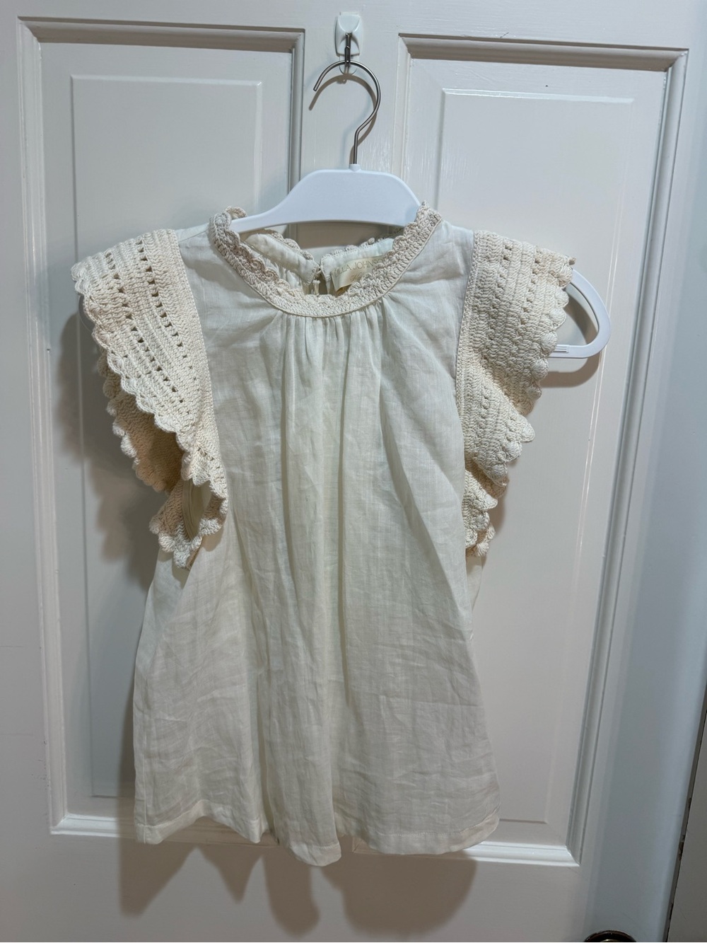 Ulla Johnson Ivory Crochet Trim Handmade Top